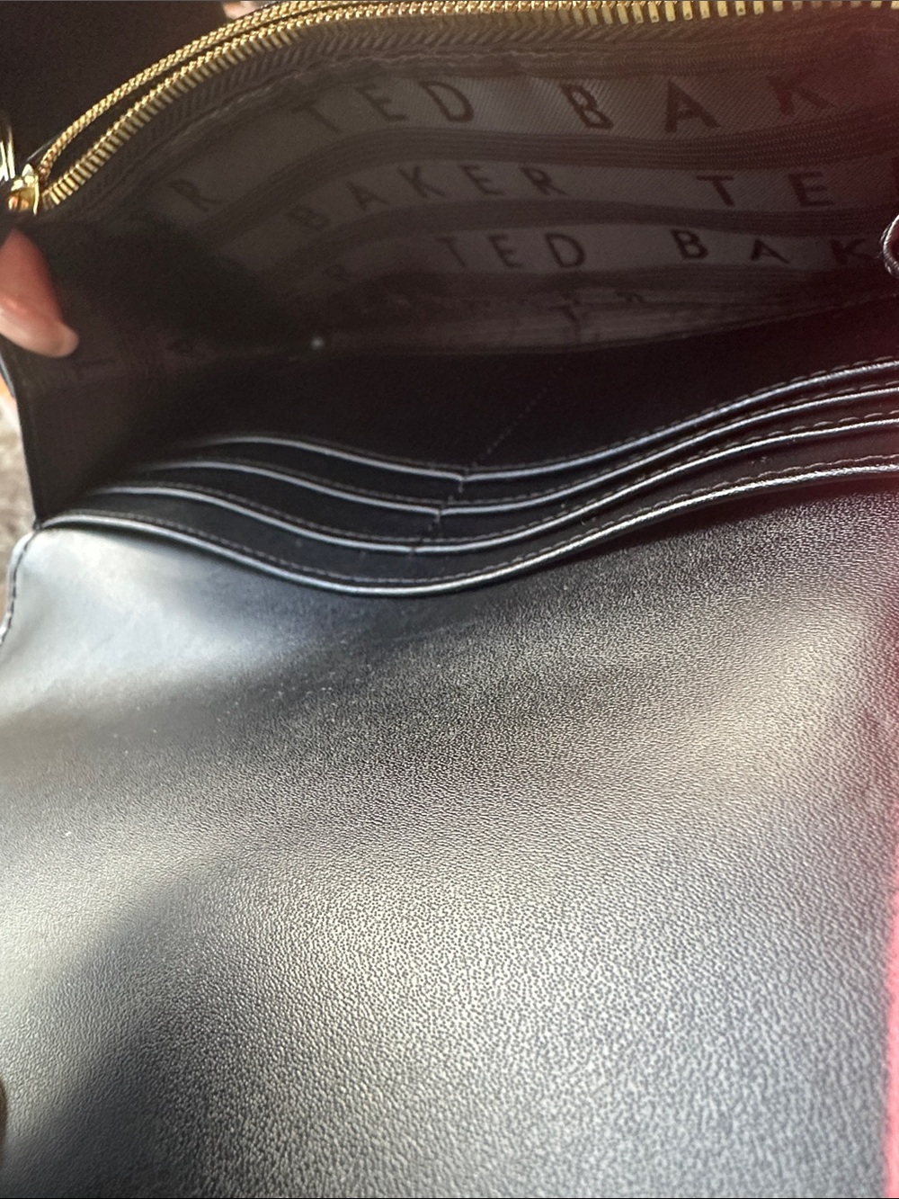 Ted Baker Black Leather Continental Wallet with Gold Logo (missing “A) - Picture 5 of 7